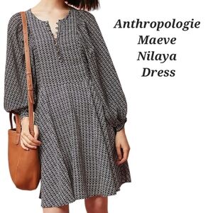Anthropologie Maeve Nilaya Dress Dark Blue White w Pockets Anthropologie Dress